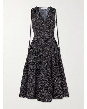 Proenza Schouler Clayton Pleated Printed Cotton-Poplin Midi Dress - Black