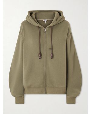 Loewe Flamenco Leather-Trimmed Cotton-Blend Jersey Hoodie - Green