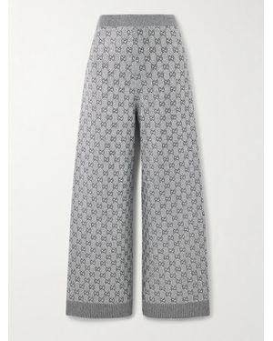 Gucci Pantalon Large En Laine Mélangée Métallisée À Cristaux - Gris