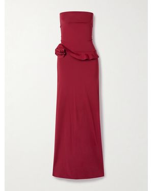 Maygel Coronel Caracola Strapless Appliquéd Stretch-Jersey Maxi Dress - Red