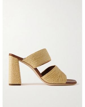 STAUD Skylar Leather-Trimmed Raffia Sandals - Natural