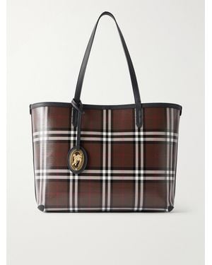 Burberry Checked Leather-Trimmed Glossy Canvas Tote - Brown