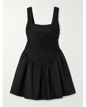 Abadia Kaia Ruched Chiffon And Twill Mini Dress - Black