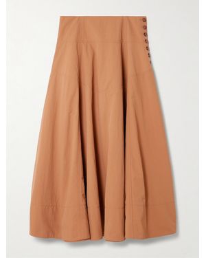 Ulla Johnson Cedar Button-Detailed Crinkled-Shell Midi Skirt - Brown