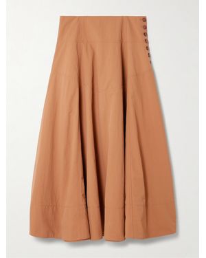 Ulla Johnson Cedar Button-Detailed Crinkled-Shell Midi Skirt - Brown