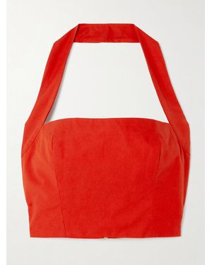 Tolu Coker Woop Cropped Cotton Halterneck Top - Red