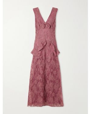 Anna Sui Bow-Detail Lace-Embroidered Midi Dress - Purple