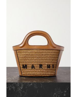 Marni Tropicalia Micro Embroidered Leather-Trimmed Raffia Tote - Brown