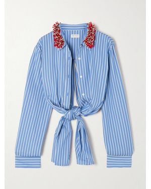 Dries Van Noten Knotted Embellished Striped Cotton-Poplin Shirt - Blue