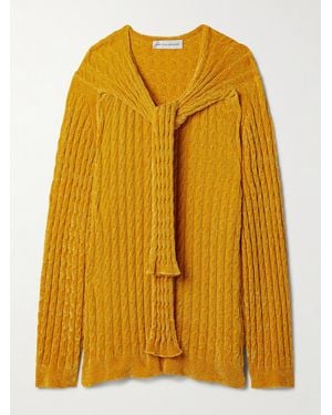 Marie Adam-Leenaerdt Oversized Scarf-Detailed Cable-Knit Chenille Sweater - Yellow
