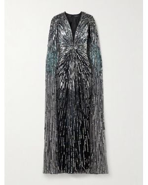 Jenny Packham Rush Robe Aus Tüll Mit Verzierungen Und Cape-Effekt - Grau