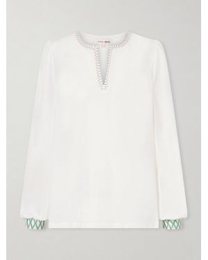 Emporio Sirenuse Vera Embroidered Silk-Crepe Blouse - White