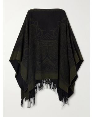 Etro Fringe-Trimmed Wool Poncho - Black