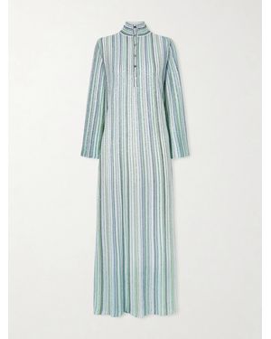 Missoni Sequin-Embellished Striped Metallic Crochet-Knit Turtleneck Maxi Dress - Blue