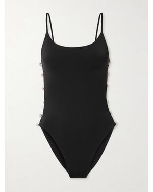 SARA CRISTINA Ocean Pearl-Embellished Cutout Stretch-Econyl Swimsuit - Black