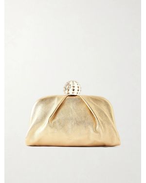Aquazzura Mini Tequila Crystal-Embellished Metallic Leather Clutch - Natural