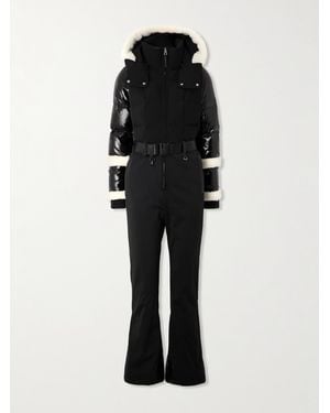 Rudsak Carmen Belted Fleece-Trimmed Quilted Shell Hooded Down Ski Suit - Black