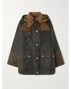 Barbour Imelda Hooded Corduroy-Trimmed Waxed-Cotton And Quilted Shell Jacket - Gray