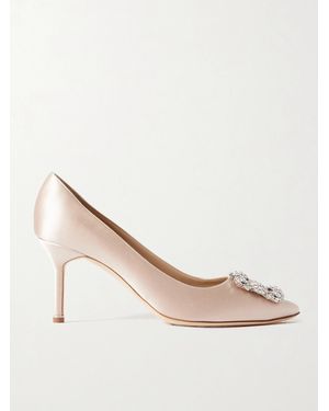 Manolo Blahnik Hangisi 70 Crystal-Embellished Satin Court Shoes - Natural