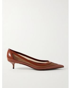 Jimmy Choo Amelia 30 Mesh-Trimmed Leather Pumps - Brown