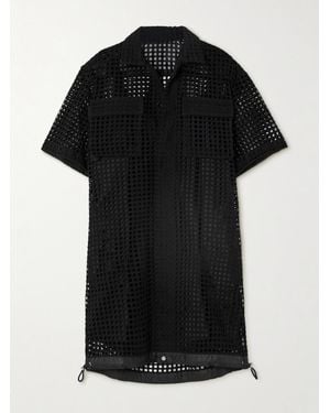 Sacai Drawstring Broderie Anglaise Cotton Mini Shirt Dress - Black