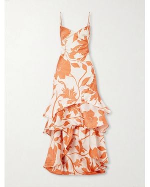 ANDRES OTALORA Estetica Pura Ruffled Tiered Floral-Print Satin Maxi Dress - White