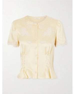Doen Yvette Lace-Trimmed Silk-Satin Blouse - Natural