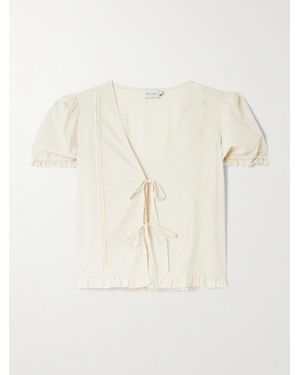 Deiji Studios Pintuck Tie-Detailed Checked Cotton-Poplin Blouse - Natural
