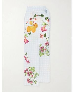 Agua Bendita Lavanda Printed Cotton And Silk-Blend Voile Pareo - White