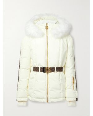 Balmain Belted Hooded Faux Fur And Jacquard-Trimmed Shell Ski Jacket - Natural