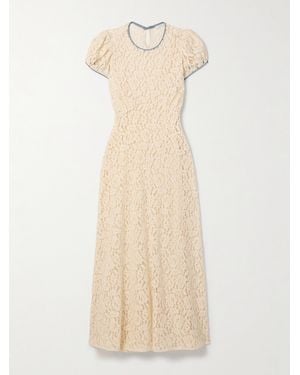 Doen Katarina Satin-Trimmed Corded Lace Midi Dress - Natural