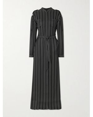 Tom Ford Belted Striped Silk-Twill Maxi Dress - Black