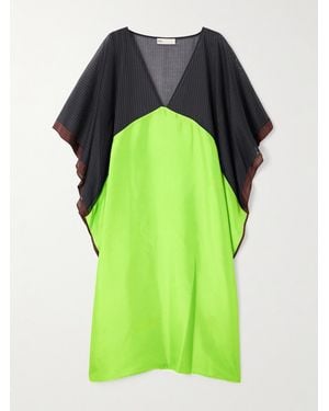 Tory Burch Striped Cotton-Voile And Silk-Satin Kaftan - Green