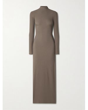 Skims Soft Lounge Ribbed Mock Neck Long Stretch-Modal Dress - Natural