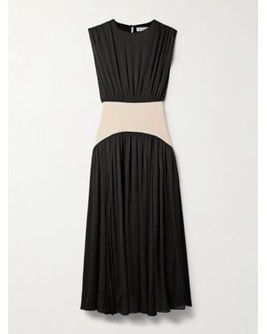 Abadia Suri Panelled Twill And Crinkled-Voile Maxi Dress - Black