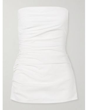 Proenza Schouler Lena Strapless Gathered Cotton-Blend Poplin Top - White