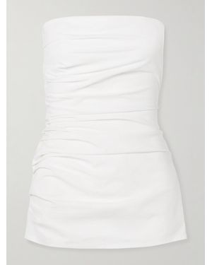 Proenza Schouler Lena Strapless Gathered Cotton-Blend Poplin Top - White