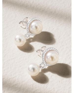 Mikimoto Ohrringe Aus 18 Karat Weißgold Mit Diamanten Und Perlen - Natur