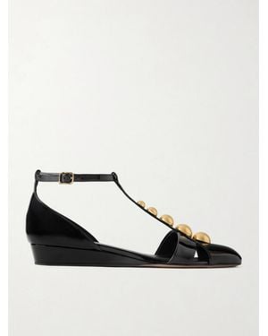 Chloé Cleia Studded Patent-Leather Wedge Sandals - Black