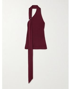 Galvan London Pierced Embellished Asymmetric Knitted Top - Red