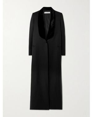 Abadia Joud Crushed Velvet-Trimmed Wool-Blend Twill Coat - Black