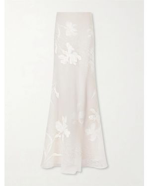 Danielle Frankel Dean Floral-Embroidered Silk-Blend Organza Maxi Skirt - White