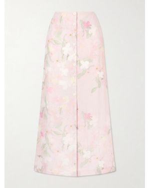 BERNADETTE Carmen Floral-Printed Linen Midi Skirt - Pink