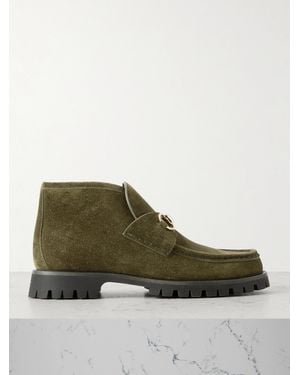 Gucci Sylke Ankle Boots Aus Veloursleder Mit Horsebit-Detail - Grün