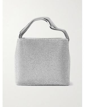 Cult Gaia Solene Mini Crystal-Embellished Metallic Leather Tote - Gray
