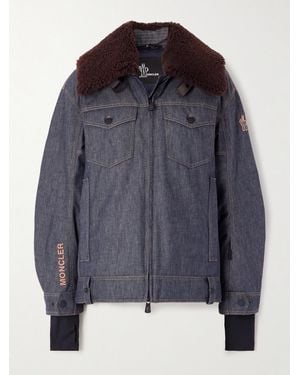 Moncler Yunque Shearling-Trimmed Denim Down Jacket - Blue