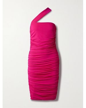 Michael Kors One-Shoulder Ruched Stretch-Crepe Midi Dress - Pink