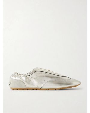 Saint Laurent Lewis Metallic Leather Trainers - Natural