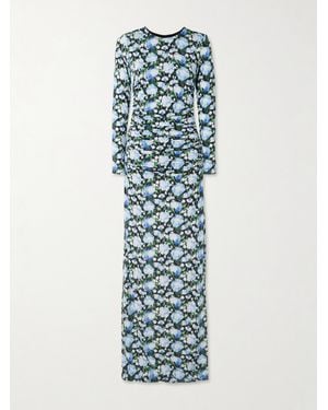Carolina Herrera Robe Longue En Jersey Stretch À Imprimé Fleuri Et À Fronces - Bleu