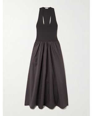 St. Agni Ribbed-Knit And Cotton-Poplin Midi Dress - Brown